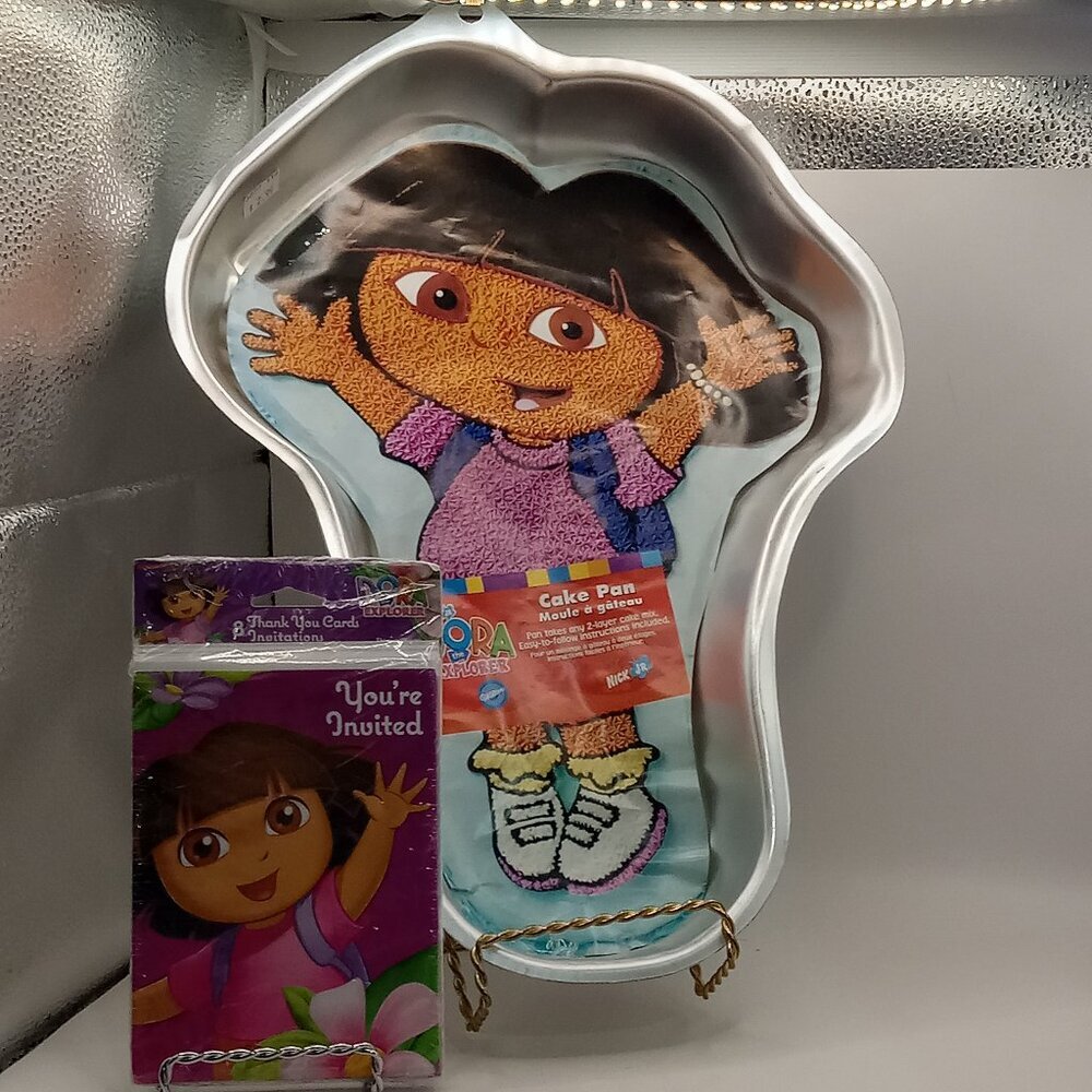 DORA the EXPLORER CAKE PAN & INVITATIONS Cartoon Nickelodeon Birthday Party